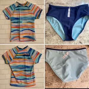 Athleta Girl 2pc Reversible Swim Bikini Bottom (12) & Rash Guard (14) EUC